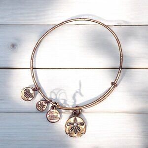 Alex & Ani Sand Dollar Charm Bangle Bracelet Gold Finish Expandable